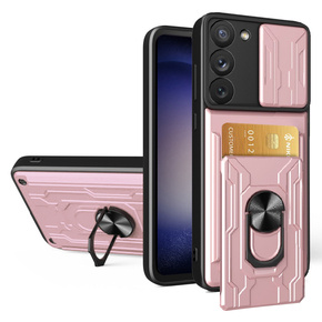 Брониран калъф за Samsung Galaxy S23, Camera Slide Card Slot, розов rose gold