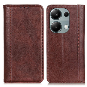 Калъфи за Xiaomi Redmi Note 13 Pro 4G, Wallet Litchi Leather, кафяв