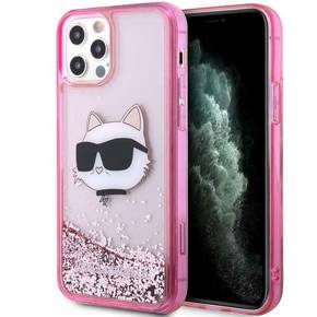 Калъфи Karl Lagerfeld за iPhone 12 / 12 Pro, Liquid Glitter Choupette Head, розов