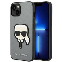 Калъфи Karl Lagerfeld за iPhone 14, Saffiano Karl's Head Patch, сребърен