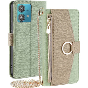 Калъфът с цип Wallet Zipper Pocket за Motorola Edge 40 Neo 5G, Wallet Zipper Pocket, с огледало, зелен