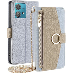 Калъфът с цип Wallet Zipper Pocket за Motorola Edge 40 Neo 5G, Wallet Zipper Pocket, с огледало, син