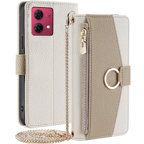 Калъфът с цип Wallet Zipper Pocket за Motorola Moto G84, Wallet Zipper Pocket, с огледало, бял