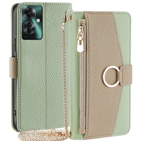 Калъфът с цип Wallet Zipper Pocket за Oppo Reno 11F 5G, Wallet Zipper Pocket, с огледало, зелен