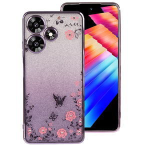 Калъф за Infinix Hot 30, Glitter Flower, лилав