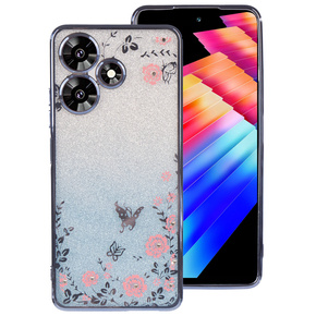 Калъф за Infinix Hot 30, Glitter Flower, син