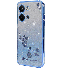 Калъф за Infinix Note 30 VIP, Glitter Flower, син