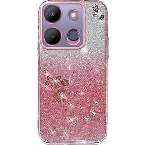 Калъф за Infinix Smart 7 4G, Glitter Flower, розов rose gold