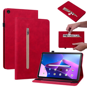 Калъф за Lenovo Tab M10 10.1 Gen 3, Wallet Pen Slot, червен