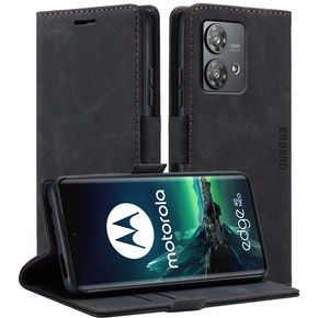 Калъф за Motorola Edge 40 Neo, ERBORD Vintage, портфейл с капак, черен