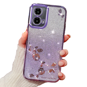 Калъф за Motorola Moto G24 / G24 Power / G04, Glitter Flower, лилав