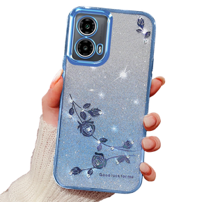 Калъф за Motorola Moto G24 / G24 Power / G04, Glitter Flower, син