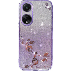 Калъф за Oppo A78 4G, Glitter Flower, лилав