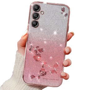 Калъф за Samsung Galaxy A25, Glitter Flower, розов rose gold