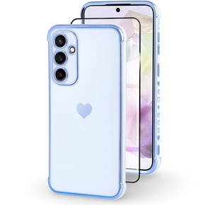 Калъф за Samsung Galaxy A35 5G, Electro heart, син + Full Glue Ceramic Glass