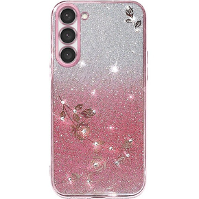 Калъф за Samsung Galaxy S23, Glitter Flower, розов rose gold