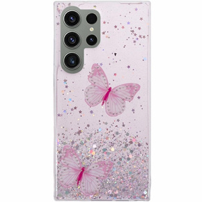 Калъф за Samsung Galaxy S24 Ultra, Glitter Butterfly, розов