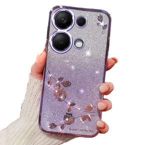 Калъф за Xiaomi Redmi Note 13 Pro 4G, Glitter Flower, лилав