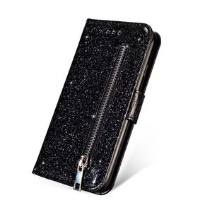 Калъф с капак за Huawei P20 Lite, Glitter Zipper Wallet, черен