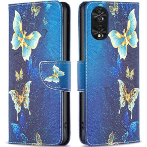 Калъф с капак за Infinix Hot 30, Wallet, butterfly, син