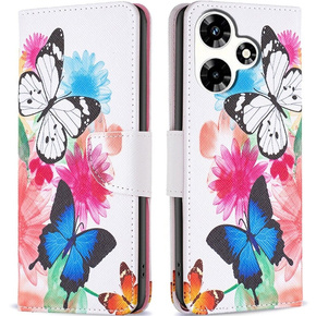 Калъф с капак за Infinix Hot 30, Wallet, two butterflies, бял