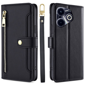 Калъф с капак за Infinix Hot 40i, Wallet Zipper Pocket, черен