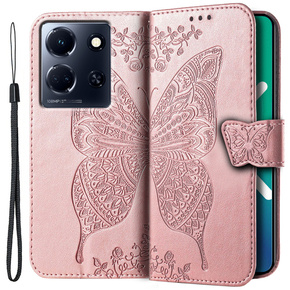 Калъф с капак за Infinix Note 30 5G, Butterfly, розов rose gold