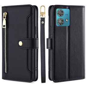 Калъф с капак за Motorola Edge 40 Neo, Wallet Zipper Pocket, черен