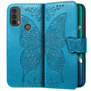 Калъф с капак за Motorola Moto E40/E30/E20, Butterfly, син