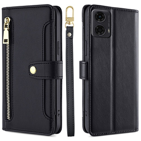 Калъф с капак за Motorola Moto G04 / G24 / G24 Power, Wallet Zipper Pocket, черен