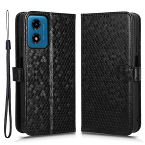 Калъф с капак за Motorola Moto G24 / G24 Power / G04, Wallet Rhombus, черен