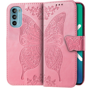 Калъф с капак за Motorola Moto G52 / G82 5G, Butterfly, розов