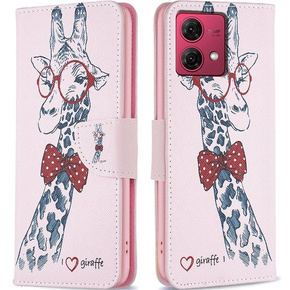 Калъф с капак за Motorola Moto G84 5G, Wallet, giraffe, розов