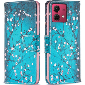 Калъф с капак за Motorola Moto G84 5G, Wallet, sakura, син