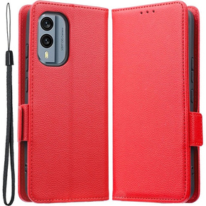 Калъф с капак за Nokia X30 5G, Wallet Litchi Magnet Case, червен