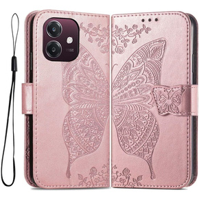 Калъф с капак за Oppo A40 / Oppo A40m, Butterfly, розов rose gold