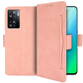 Калъф с капак за Oppo A57s, Card Slot, розов