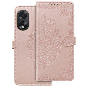 Калъф с капак за Oppo A58 4G, Mandala, розов rose gold