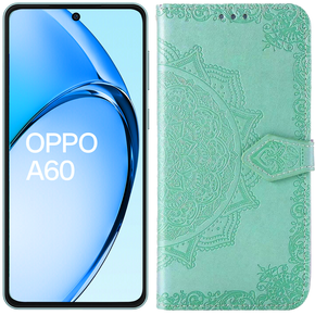 Калъф с капак за Oppo A60, Mandala, зелен