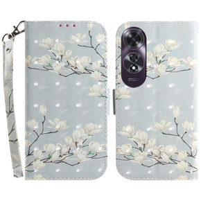 Калъф с капак за Oppo A60, Wallet, Magnolia Flowers сив