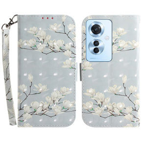 Калъф с капак за Oppo Reno 11F 5G, Wallet, Magnolia Flowers сив