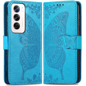 Калъф с капак за Oppo Reno 12 Pro, Butterfly, син