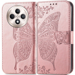 Калъф с капак за Oppo Reno 12FS / 12F, Butterfly, розов rose gold