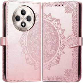 Калъф с капак за Oppo Reno 12FS / 12F, Mandala, розов rose gold