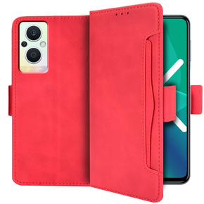 Калъф с капак за Oppo Reno7 Lite 5G, Card Slot, червен