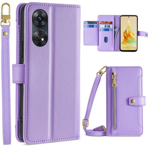 Калъф с капак за Oppo Reno8 T 4G, Wallet Zipper Pocket, лилав