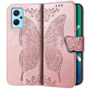 Калъф с капак за Realme 9i / Oppo A96, Butterfly, розов rose gold