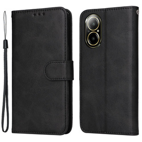 Калъф с капак за Realme C67, Leather Wallet, черен