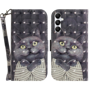 Калъф с капак за Samsung Galaxy A05s, Wallet, Cat, сив