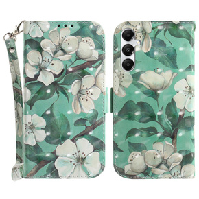 Калъф с капак за Samsung Galaxy A05s, Wallet, Flowers, зелена